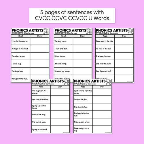 Resource preview 4 for Phonics Artists - CVC CVCC CCVC U Words - Decodable Sentences Activity
