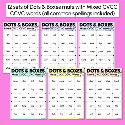 Resource preview 2 for Dots and Boxes Phonics Game - Mixed CVCC CCVC Words
