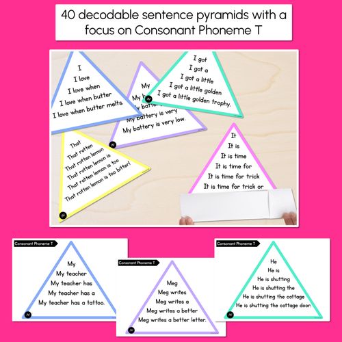 Resource preview 2 for CONSONANT PHONEME T WORDS - Decodable Sentence Pyramids - Phonics Fluency