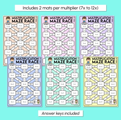 Resource preview 4 for Multiplication Maze Race Mats - Multiply by 2 to 12