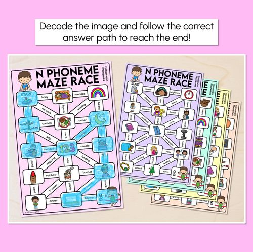 Resource preview 2 for Consonant Phoneme N Words Maze Race - Consonant N Words Mats