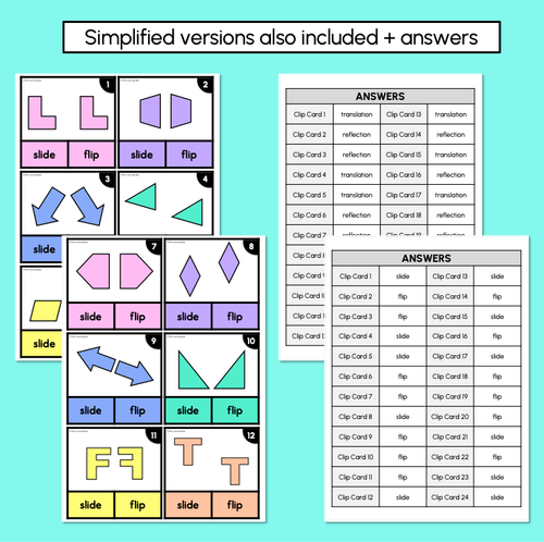 Resource preview 3 for Slides & Flips - Translations & Reflections Clip Cards