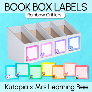 Book Box Holder Editable Labels - The Kutopia Collection - Rainbow Critters