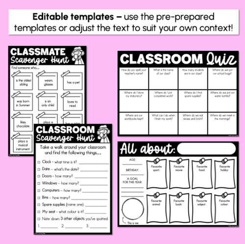 Resource preview 2 for Editable Back to School Student Activities for Grades 1 - 6