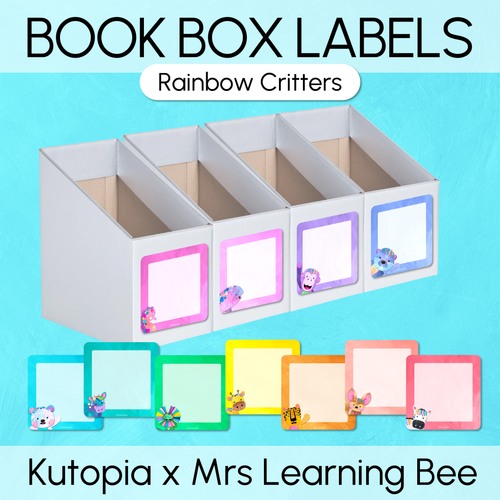 Resource preview 1 for Book Box Holder Editable Labels - The Kutopia Collection - Rainbow Critters