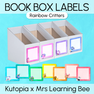 Book Box Holder Editable Labels - The Kutopia Collection - Rainbow Critters