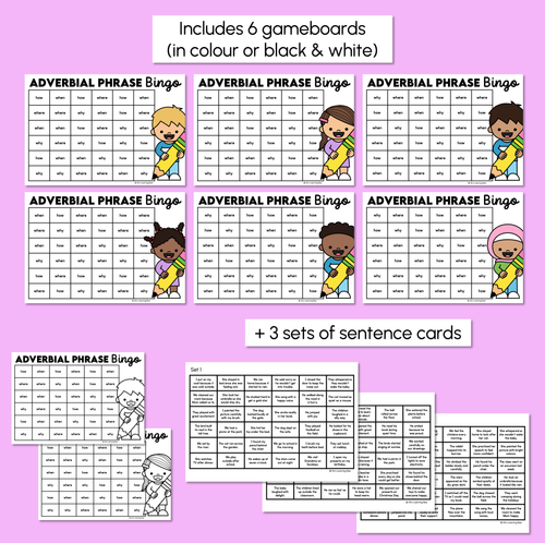 Resource preview 3 for Adverbial Phrase Bingo Boards