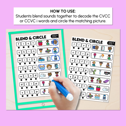 Resource preview 2 for Blend & Circle - CVCC CCVC I Words Blending Mats