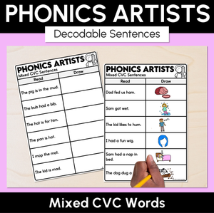 Phonics Artists - Mixed CVC Words - Decodable Sentences Activity