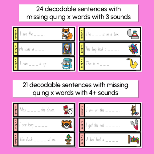 Resource preview 2 for Consonant Digraphs qu ng + x - Trace the Sentence Task Cards - Missing Words