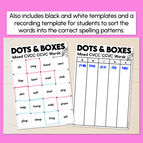 Resource preview 3 for Dots and Boxes Phonics Game - Mixed CVCC CCVC Words