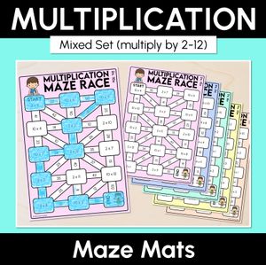Multiplication Maze Race Mats - MIXED Multiplication Facts (2 to 12)