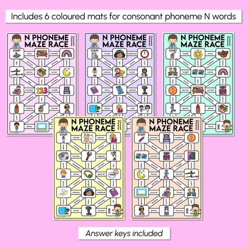 Resource preview 3 for Consonant Phoneme N Words Maze Race - Consonant N Words Mats