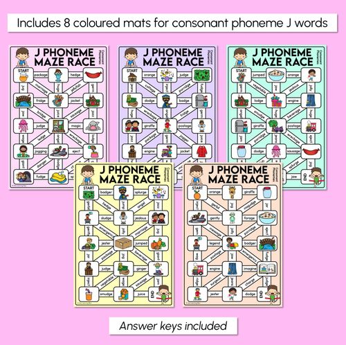 Resource preview 3 for Consonant Phoneme J Words Maze Race - Consonant J Words Mats