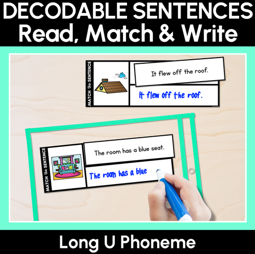 Resource preview 1 for Long Vowel U Word Decodable Sentences - Read, Match & Write