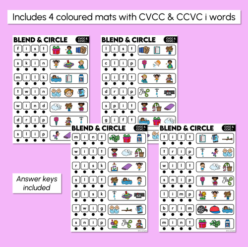 Resource preview 3 for Blend & Circle - CVCC CCVC I Words Blending Mats