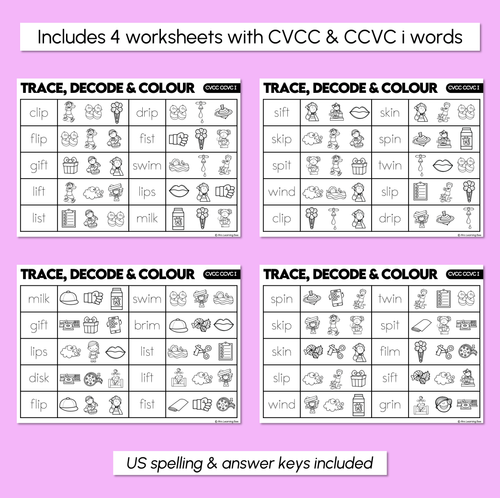 Resource preview 3 for Trace, Decode & Colour - CVCC CCVC I Words Worksheets