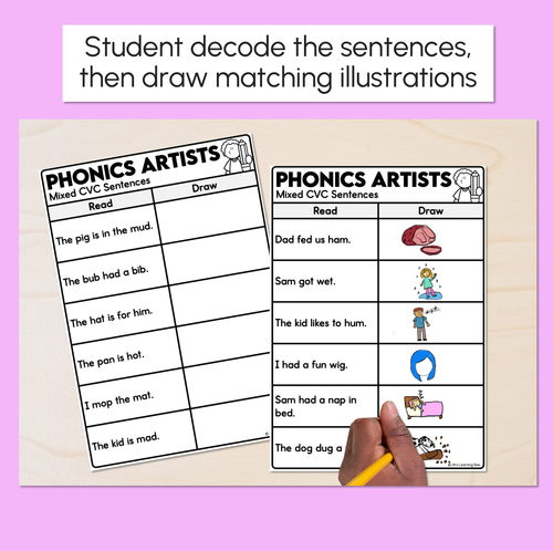 Resource preview 2 for Phonics Artists - Mixed CVC Words - Decodable Sentences Activity