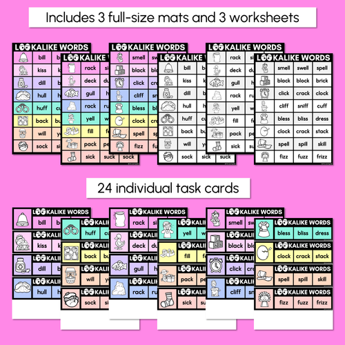 Resource preview 4 for LOOKALIKE WORDS with Digraphs LL SS CK FF ZZ Words - Task Cards & Printables