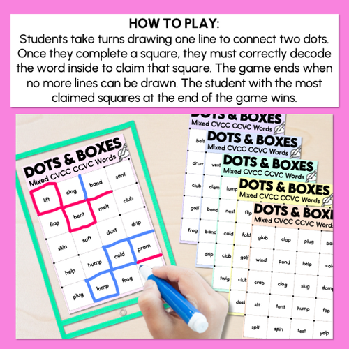 Resource preview 4 for Dots and Boxes Phonics Game - Mixed CVCC CCVC Words