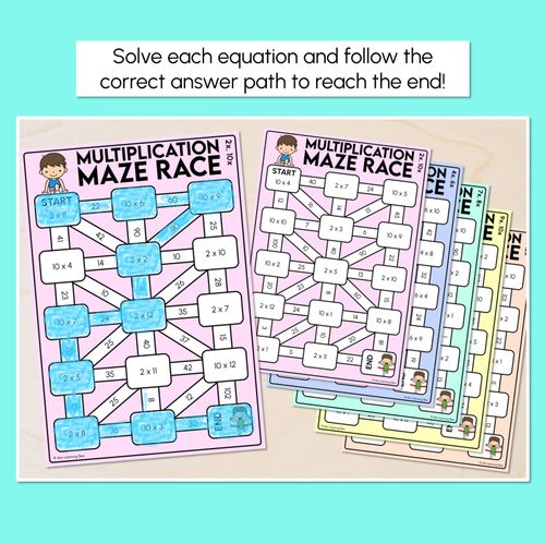 Resource preview 2 for Multiplication Maze Race Mats - MIXED Multiplication Facts (2 to 12)