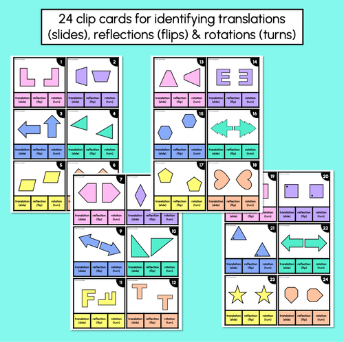 Resource preview 2 for Slides, Flips & Turns - Translations, Reflections & Rotations Clip Cards