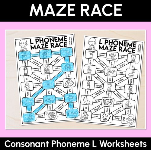 Resource preview 1 for Consonant Phoneme L Words Maze Race - Consonant L Words Worksheets