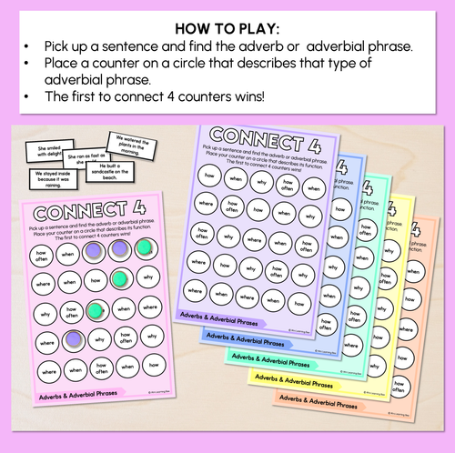 Resource preview 2 for Adverbs & Adverbial Phrase - Connect 4 Games