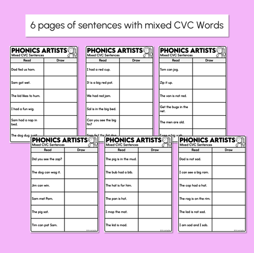 Resource preview 3 for Phonics Artists - Mixed CVC Words - Decodable Sentences Activity