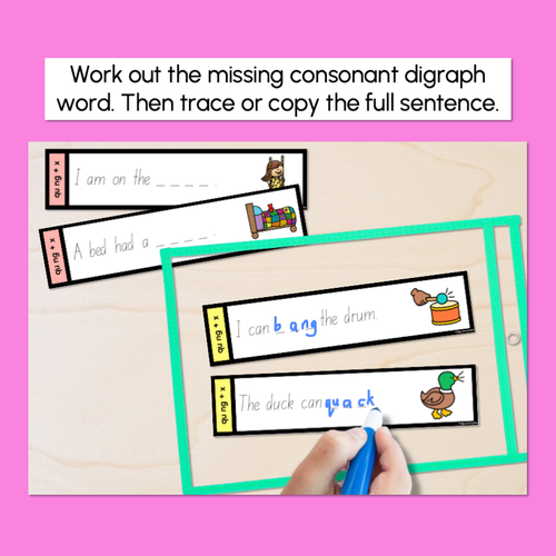 Resource preview 4 for Consonant Digraphs qu ng + x - Trace the Sentence Task Cards - Missing Words