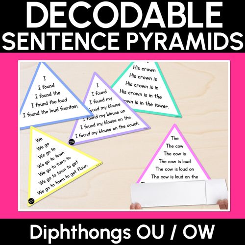 Resource preview 1 for DIPHTHONG OU OW WORDS - Decodable Sentences Pyramids - Phonics Fluency