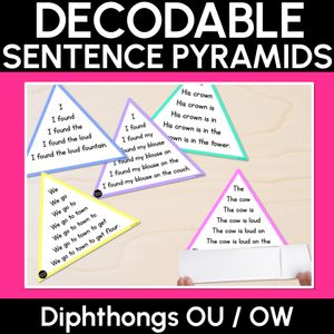 DIPHTHONG OU OW WORDS - Decodable Sentences Pyramids - Phonics Fluency