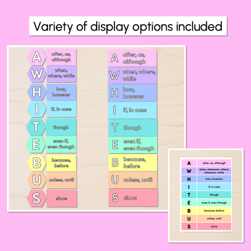 Resource preview 4 for A WHITE BUS Poster Displays for Subordinating Conjunctions (Complex Sentences)