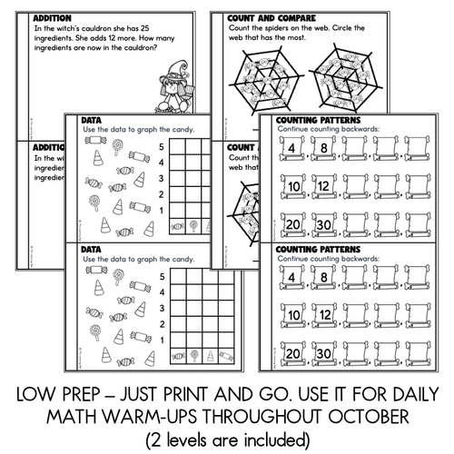 Resource preview 4 for Halloween Math Journals - 20 Prompts for Kindergarten - Year 1