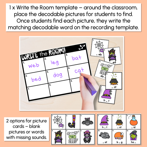 Resource preview 4 for Halloween Scoot - Halloween-Themed Read the Room & Write the Room - CVC Words