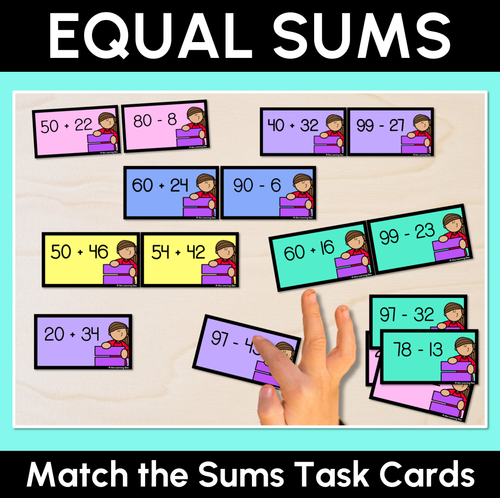 Resource preview 1 for Equal Sums - 2-Digit & 3-Digit Numbers Matching Sums Task Cards