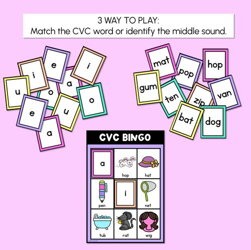 Resource preview 4 for CVC WORD BINGO - Decodable CVC Words - Kindergarten Phonics Literacy Center