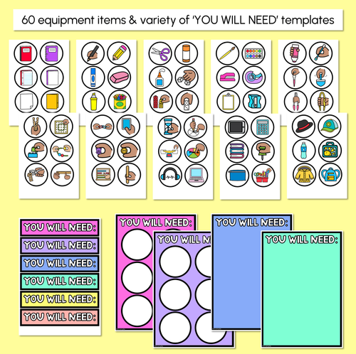 Resource preview 4 for Instructional Icon Editable Templates - Classroom Instructions & Equipment Visuals - RAINBOW PALETTE