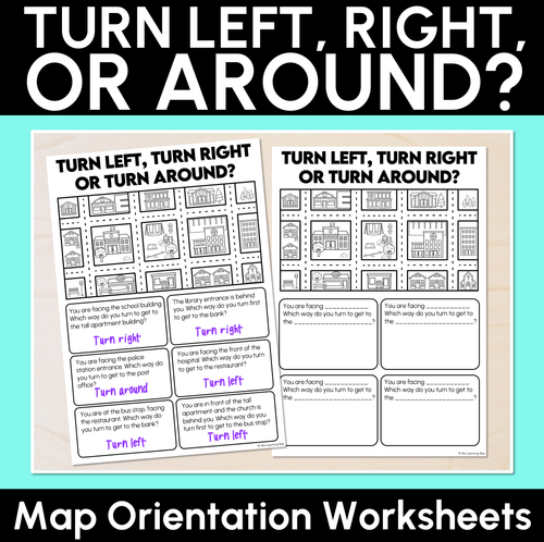 Resource preview 1 for Turn Left, Right or Around? - Map Orientation Worksheets