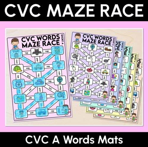 Resource preview 1 for CVC Words Maze Race - CVC A Words Mats