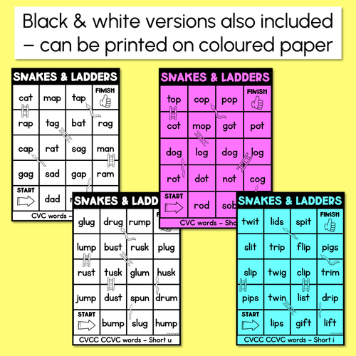 Resource preview 4 for Kindergarten Phonics Game for CVC Words and CVCC CCVC Words - Snakes & Ladders