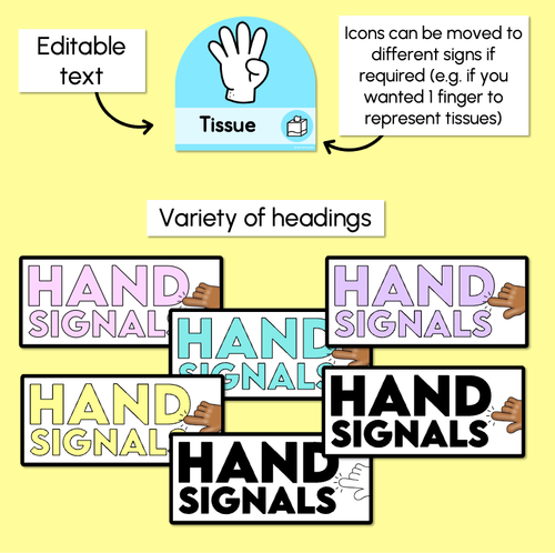 Resource preview 4 for Hand Signals - Editable Rainbow Templates - Instructional Signs