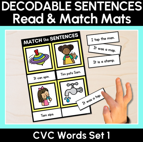 Resource preview 1 for CVC Word Decodable Sentences Mats - Read & Match Set 1 - CVC Words