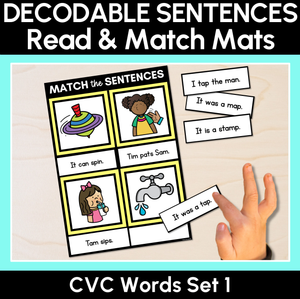 CVC Word Decodable Sentences Mats - Read & Match Set 1 - CVC Words