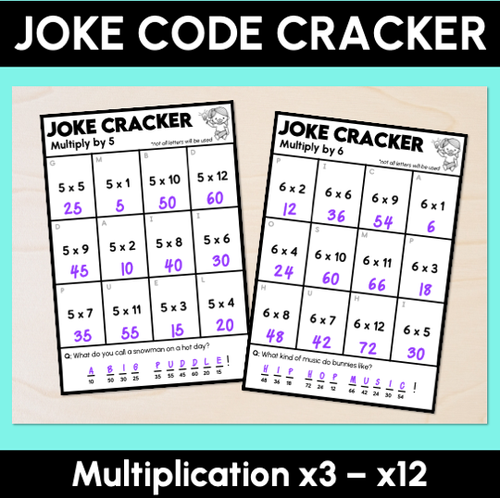 Resource preview 1 for Joke Code Cracker - Multiplication Facts x3 to x12 - Times Table Worksheets