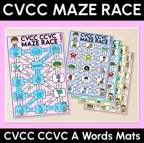 Resource preview 1 for CVCC CCVC Words Maze Race - CVCC A Words Mats