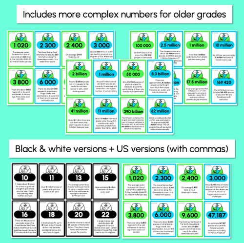 Resource preview 4 for Earth Day Number Facts Cards - Single Digits to Billions