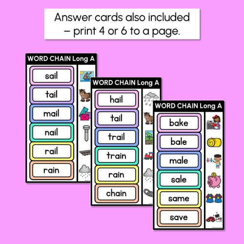 Resource preview 4 for Long Vowel A Word Chains for Beginning, Middle & End Sounds-Decodable Activities