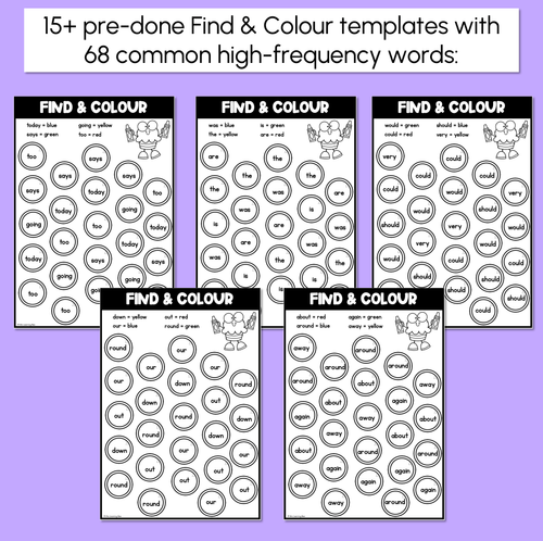 Resource preview 3 for High Frequency Word Worksheets - Find & Colour or Find & Cover