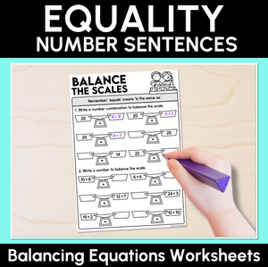 Equality Number Sentences - Balance the Scales Worksheets
